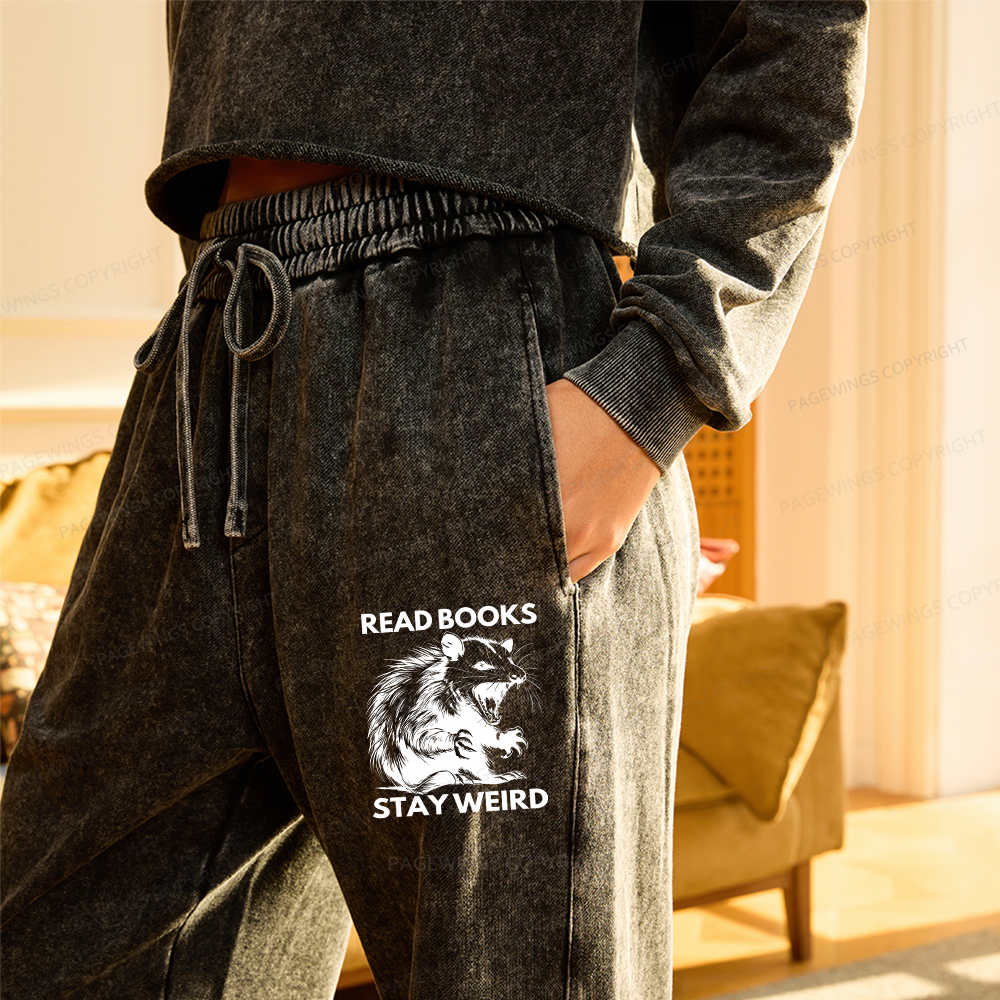 Pagewings Read Books Stay Weird Unisex Washed Sweatpants
