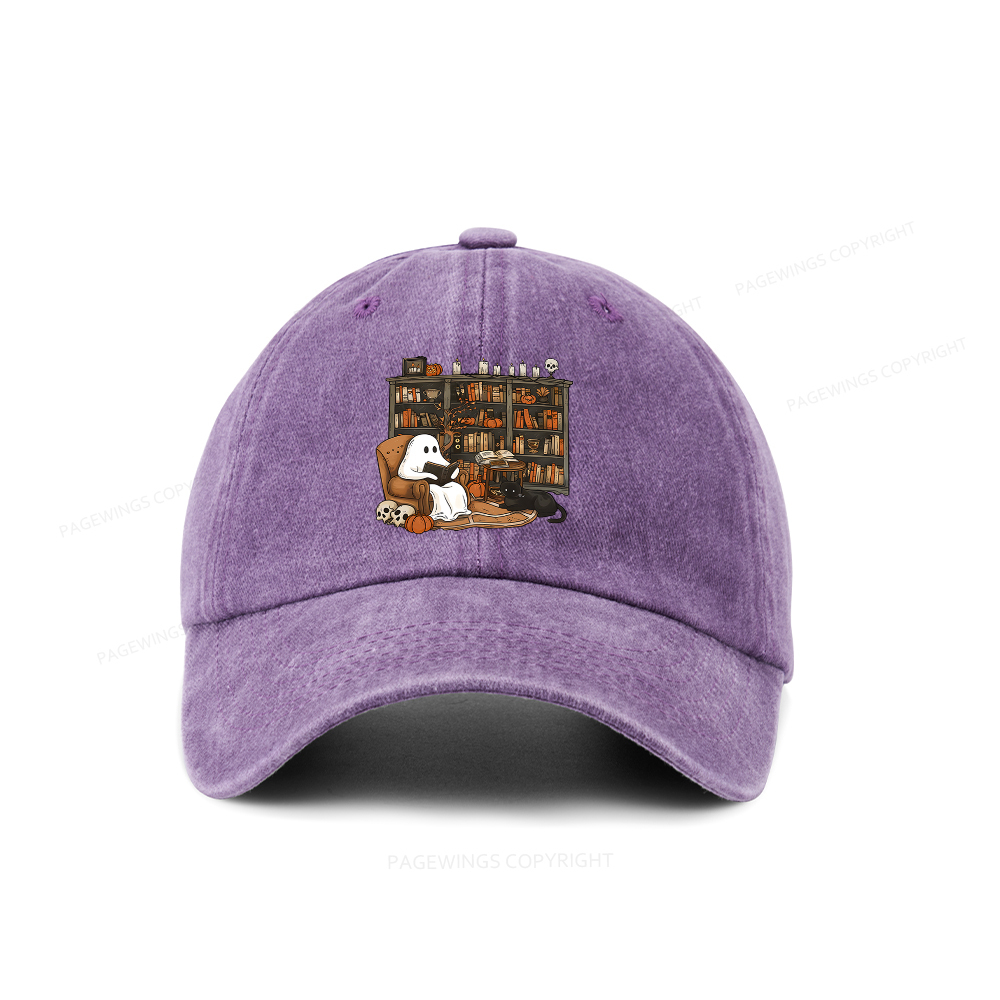 Pagewings Halloween Ghost Reading Books Washed Cap