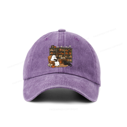 Pagewings Halloween Ghost Reading Books Washed Cap
