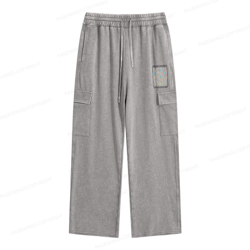 Pagewings Trans Rights Are Human Rights Unisex Washed Cargo Sweatpants