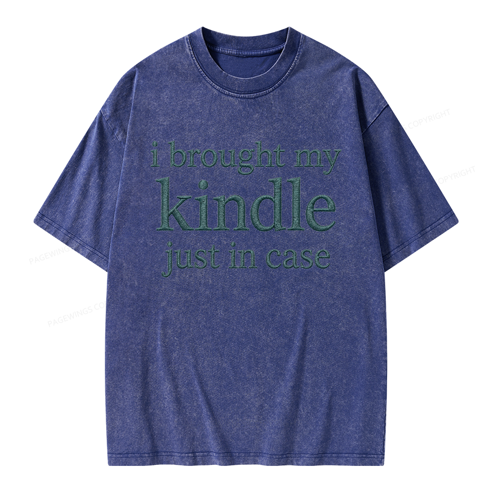 Pagewings Embroidered I Brought My Kindle Unisex Washed T-shirt