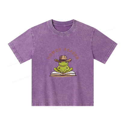 Pagewings Howdy Reader Frog Unisex Kids Washed T-shirt