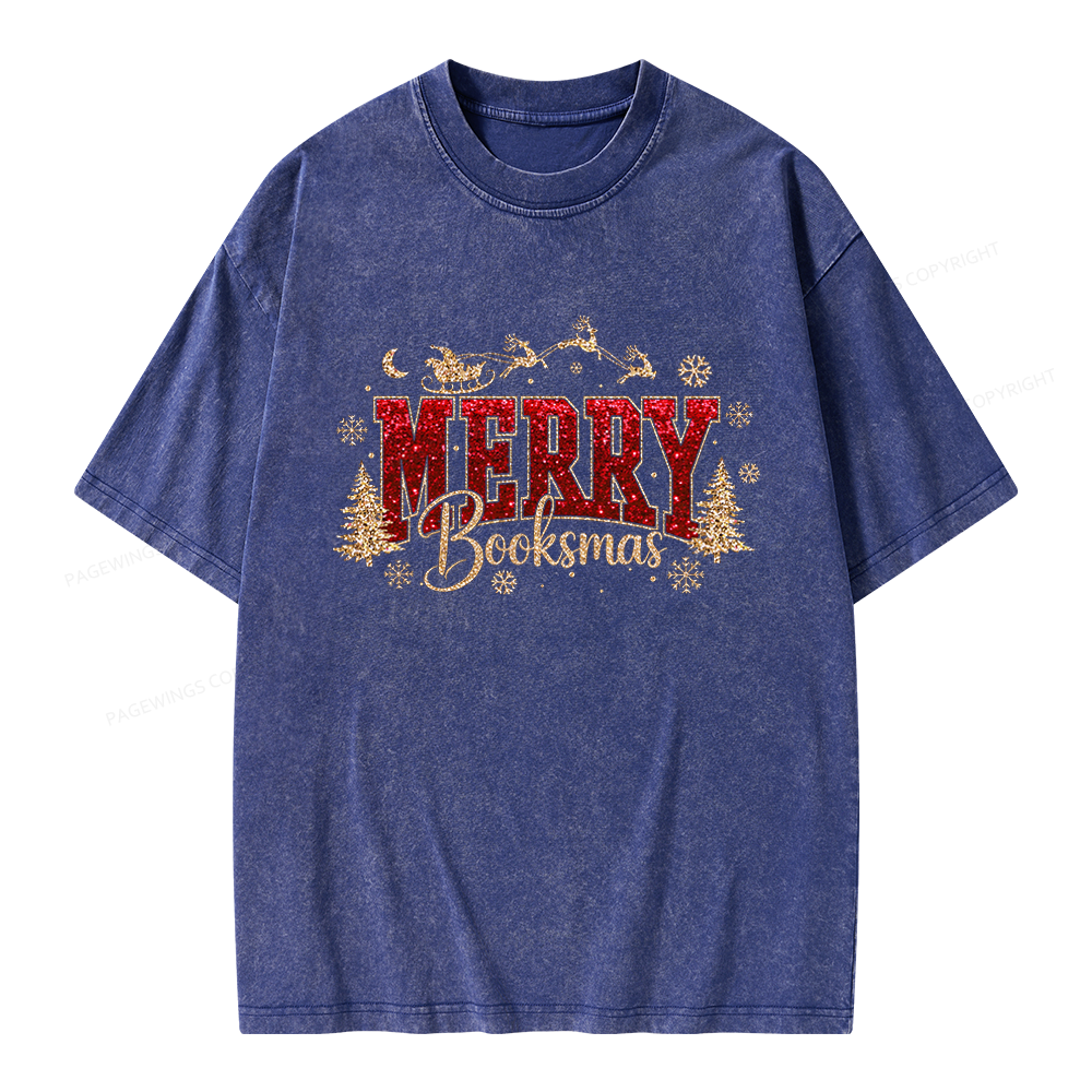 Pagewings Merry Booksmas Unisex Washed T-shirt