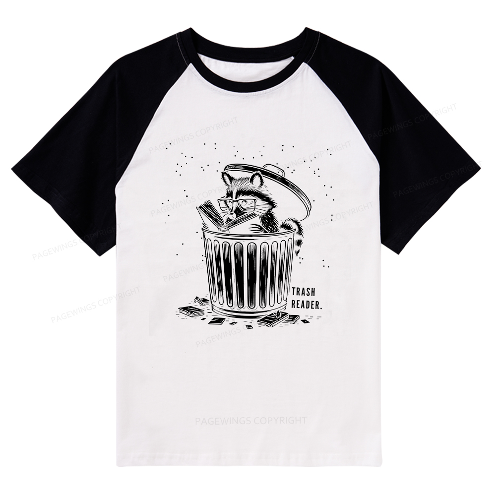 Pagewings Trash Reader Raccoon - Book Quote Raglan T-shirt