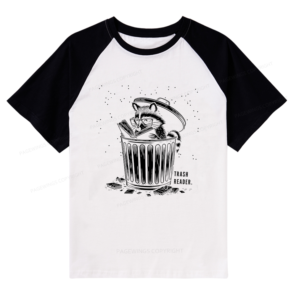 Pagewings Trash Reader Raccoon - Book Quote Raglan T-shirt