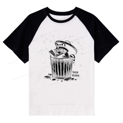 Pagewings Trash Reader Raccoon - Book Quote Raglan T-shirt