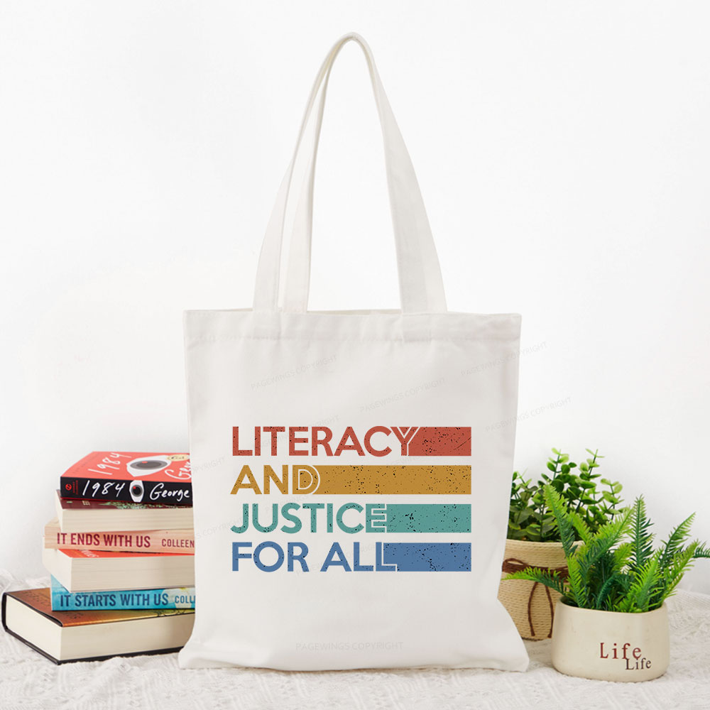 Pagewing Literacy and Justice For All Tote Bag