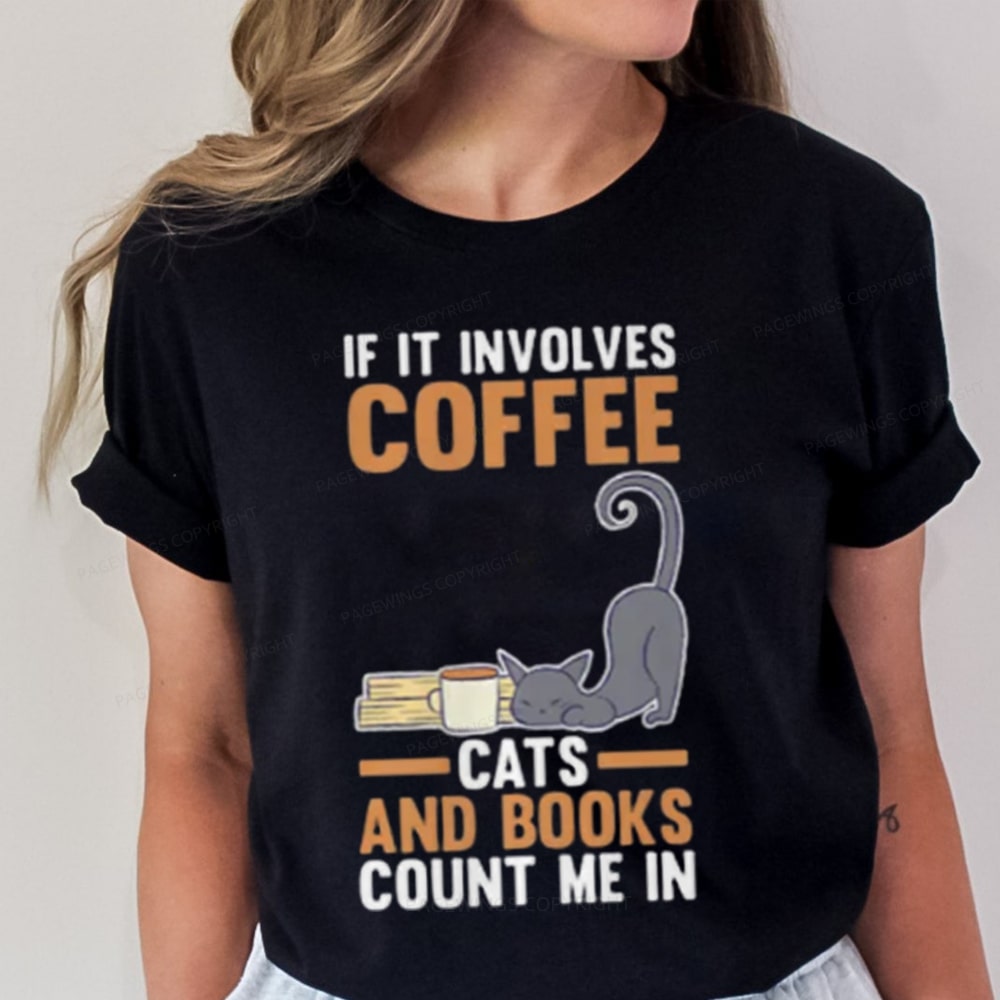Pagewings Cats Reading Books Coffee T Shirts Unisex Classic T-shirt