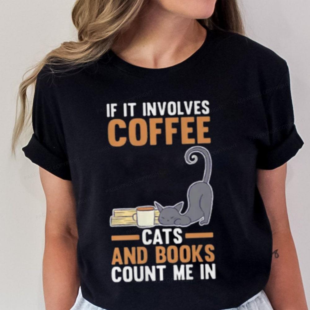 Pagewings Cats Reading Books Coffee T Shirts Unisex Classic T-shirt