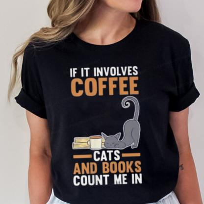 Pagewings Cats Reading Books Coffee T Shirts Unisex Classic T-shirt