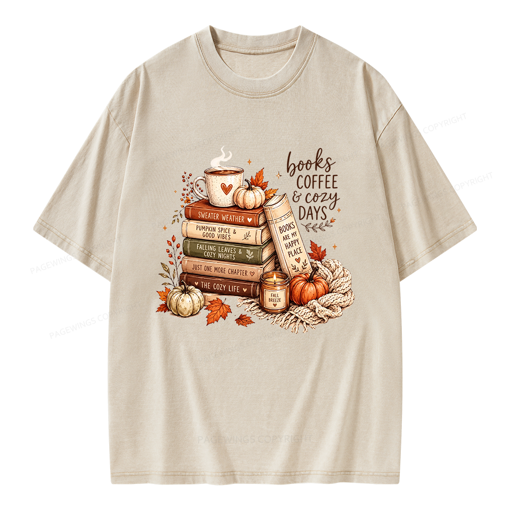 Pagewings Fall Bookish Unisex Washed T-shirt
