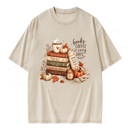 Pagewings Fall Bookish Unisex Washed T-shirt