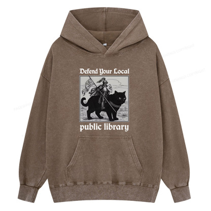 Pagewings Defend Your Local public library Unisex Washed Hoodie