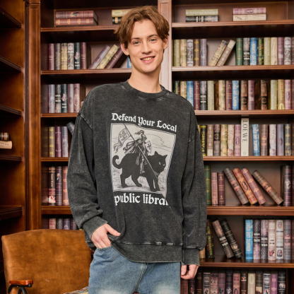 Pagewings Defend Your Local public library Unisex Washed Sweatshirt