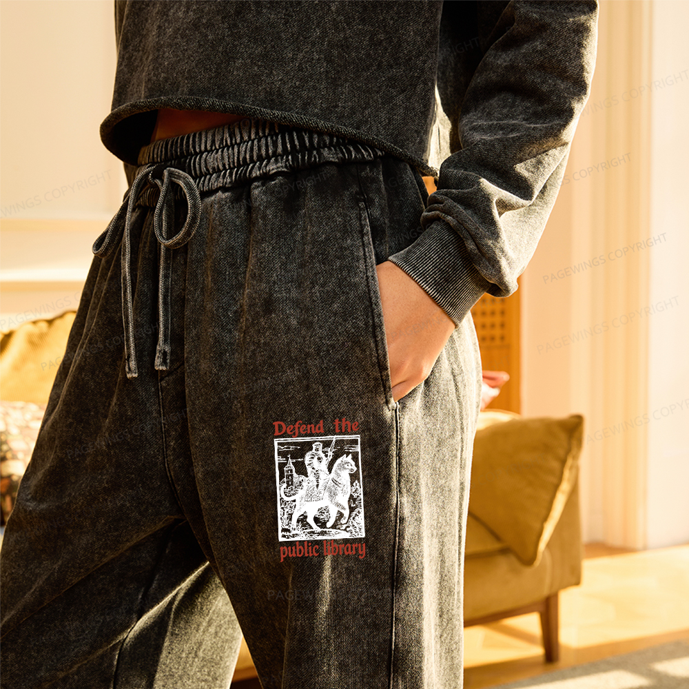 Pagewings Defend the Public Library Unisex Washed Sweatpants