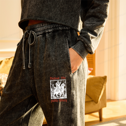 Pagewings Defend the Public Library Unisex Washed Sweatpants