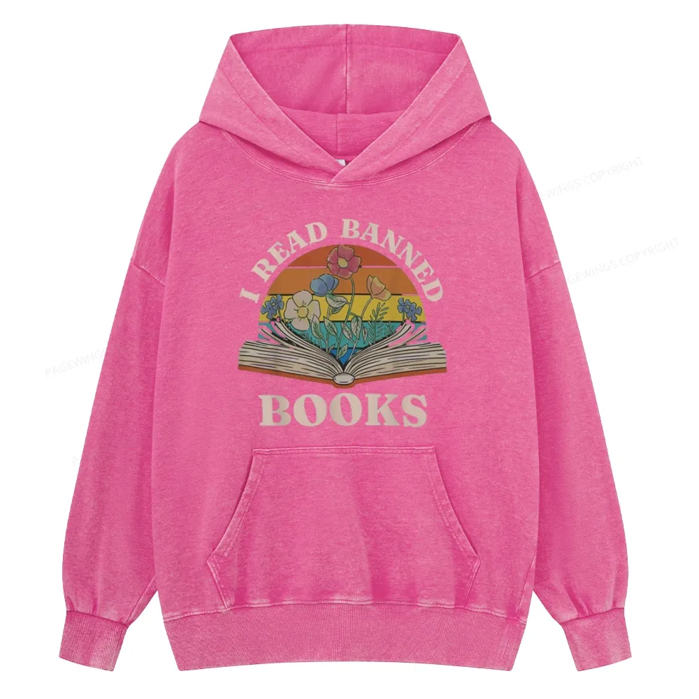 Pagewings I Read Banned Books Unisex Washed Hoodie