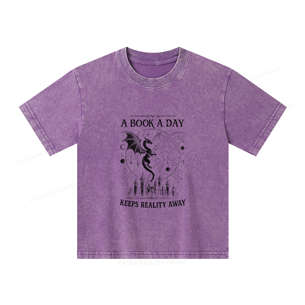 Pagewings A Book A Day Keeps Reality Away Unisex Kids Washed T-shirt