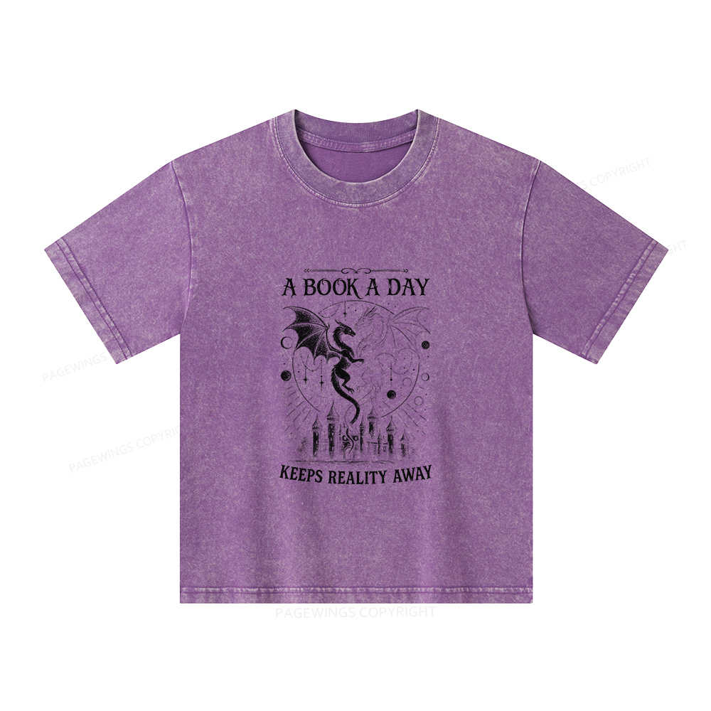 Pagewings A Book A Day Keeps Reality Away Unisex Kids Washed T-shirt