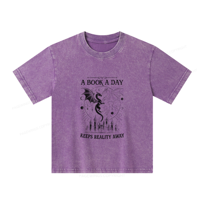 Pagewings A Book A Day Keeps Reality Away Unisex Kids Washed T-shirt