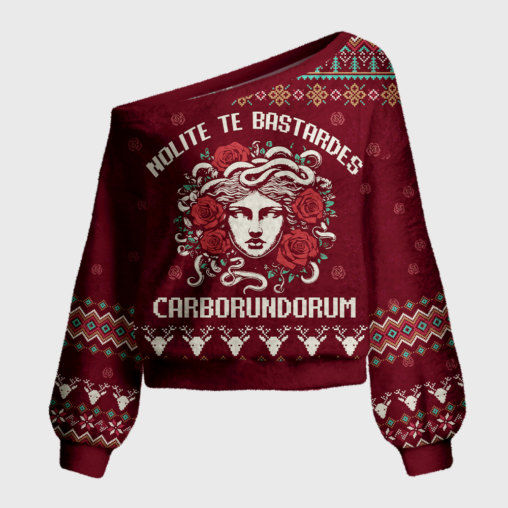 Pagewings Nolite Te Bastardes Carborundorum Off Shoulder Ugly Knit Sweater