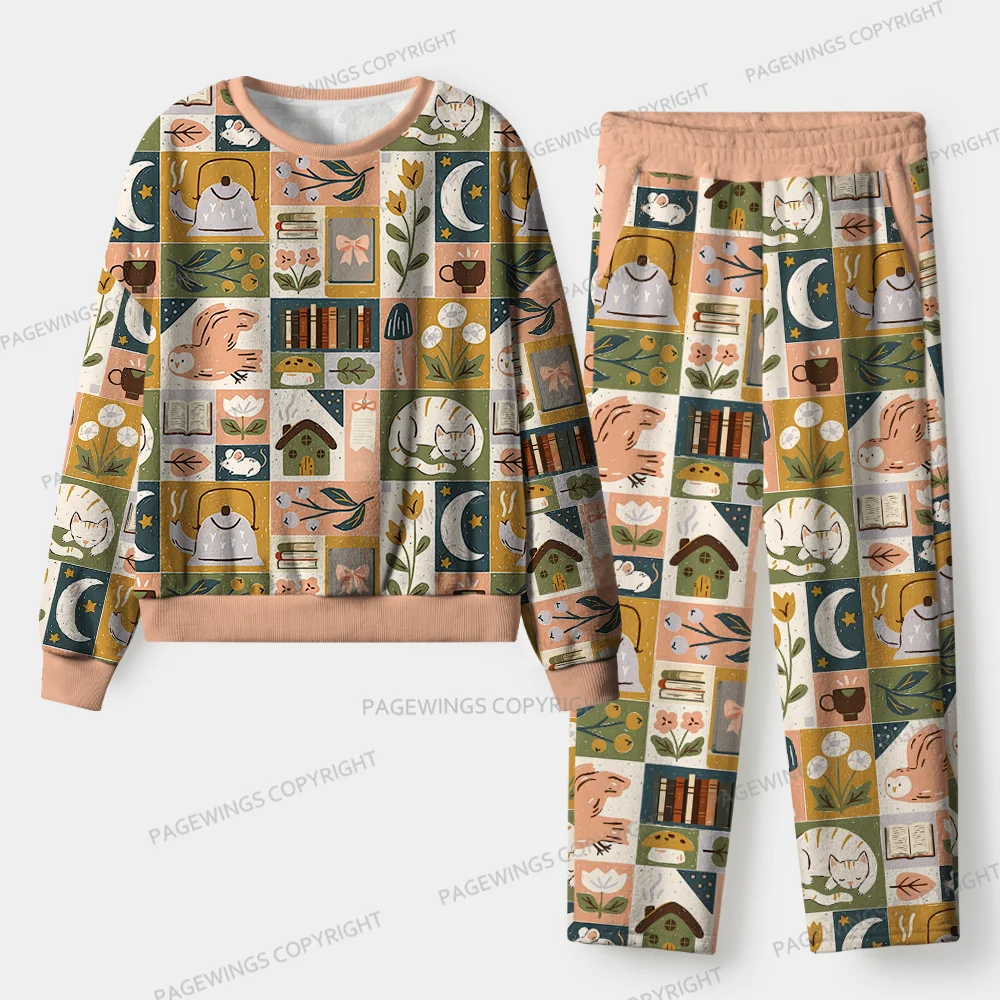 Pagewings Cozy Reading Unisex Flannel Pajama Set