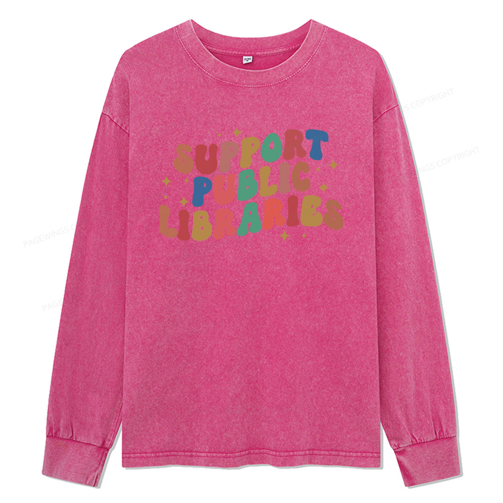 Pagewings Public Library Sweatshirt Unisex Washed Long Sleeve T-shirt