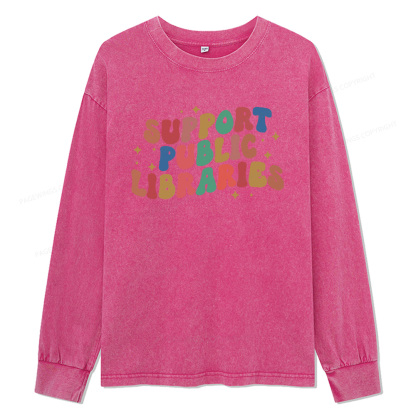 Pagewings Public Library Sweatshirt Unisex Washed Long Sleeve T-shirt