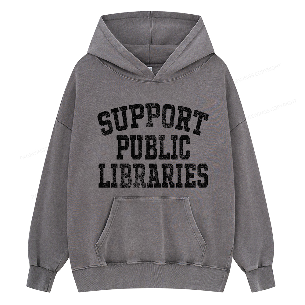 Pagewings Support Public Libraries Unisex Washed Hoodie