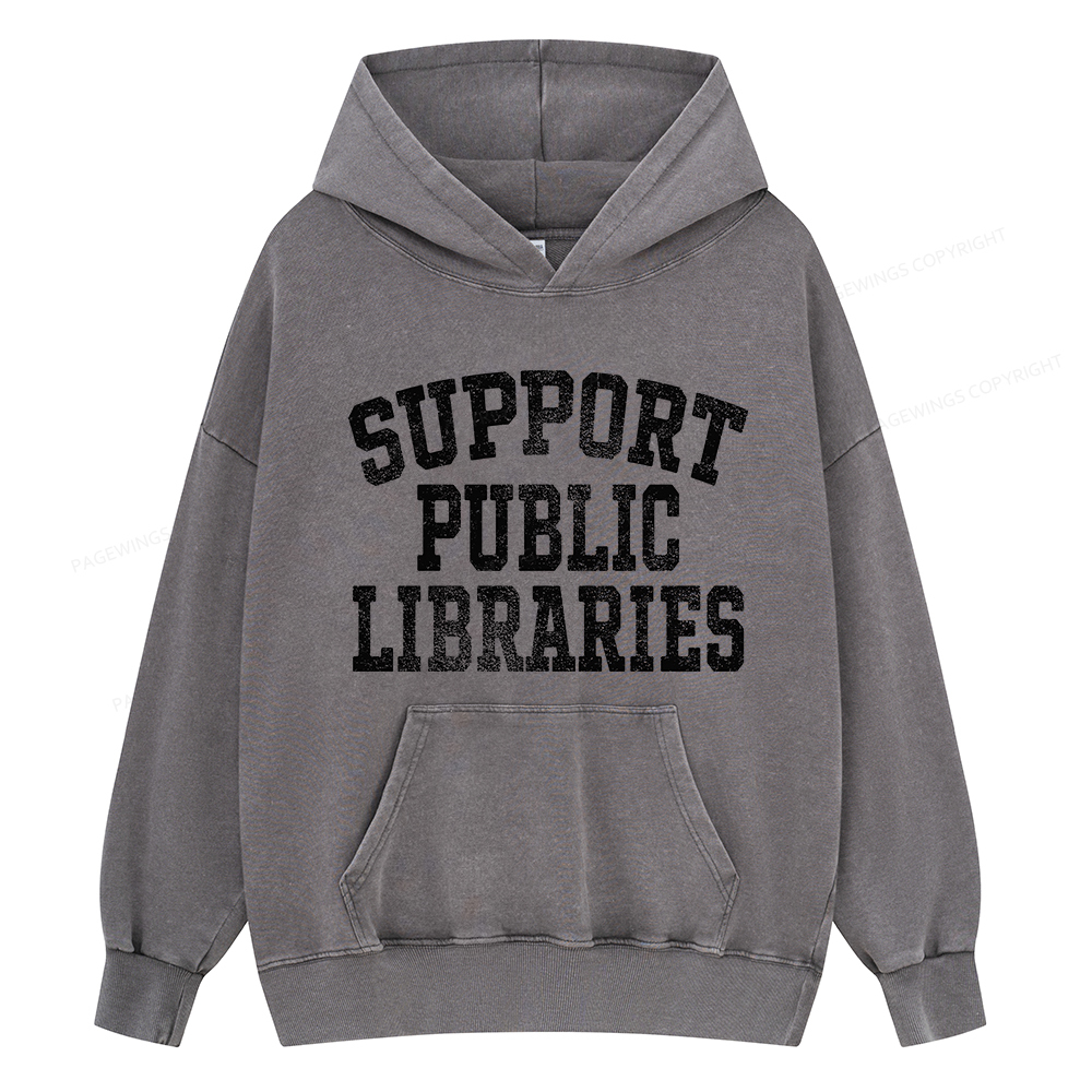 Pagewings Support Public Libraries Unisex Washed Hoodie