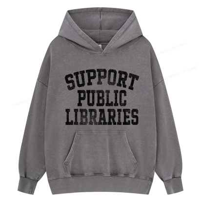 Pagewings Support Public Libraries Unisex Washed Hoodie