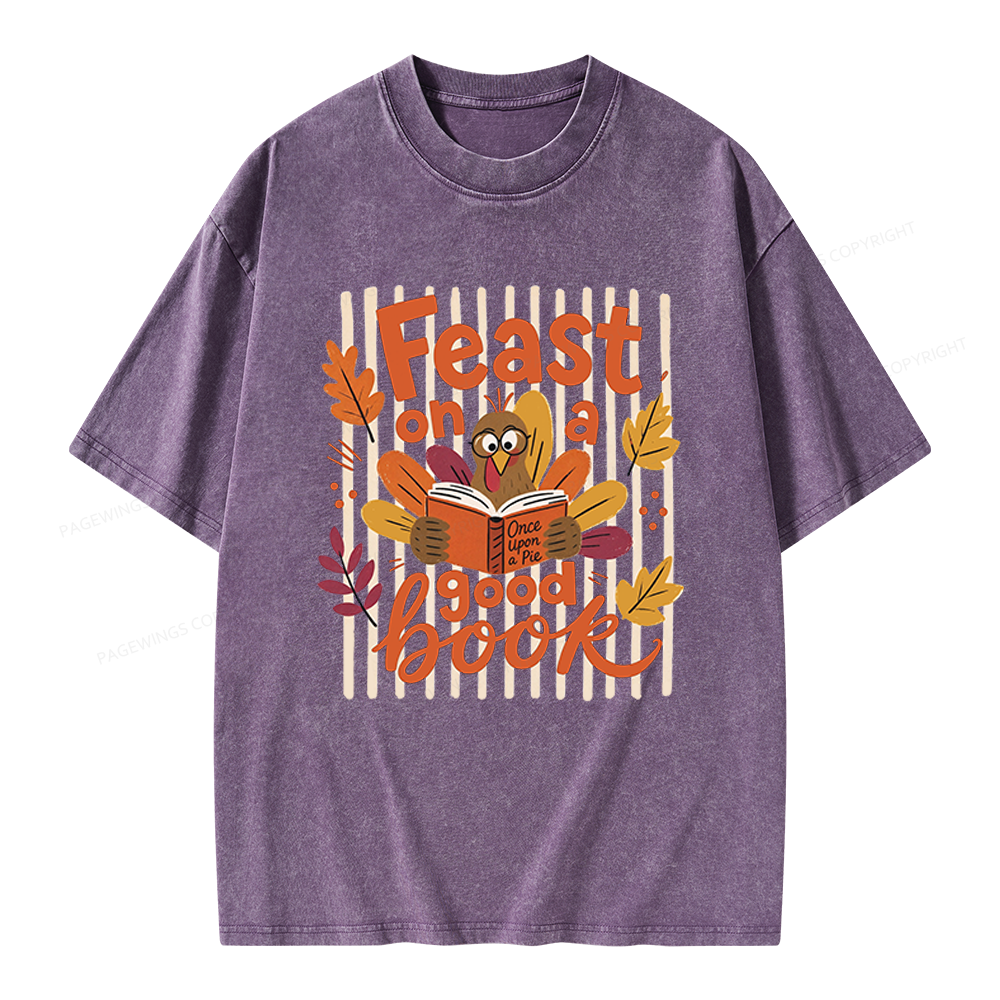 Pagewings Librarian Thanksgiving Unisex Washed T-shirt