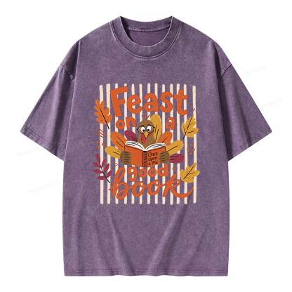 Pagewings Librarian Thanksgiving Unisex Washed T-shirt
