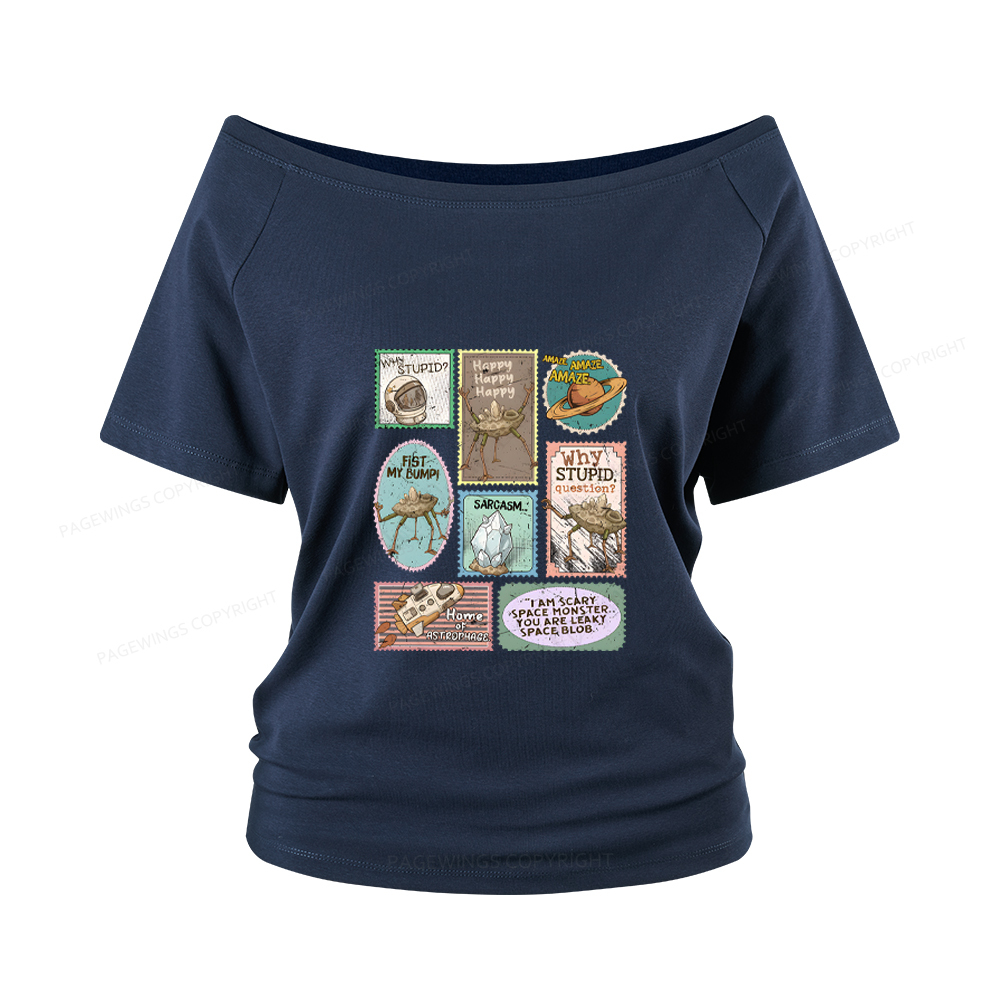 Pagewings Amaze Retro Sci-Fi Women Off Shoulder T-shirts