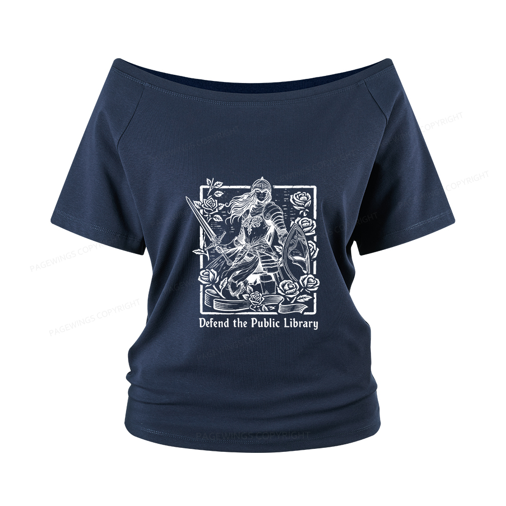 Pagewings Defend The Public Library Women Off Shoulder T-shirts