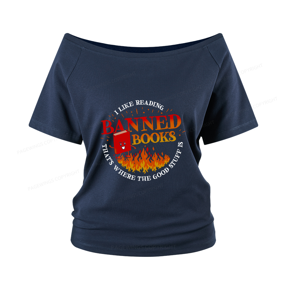 Pagewings Banned Books Women Off Shoulder T-shirts