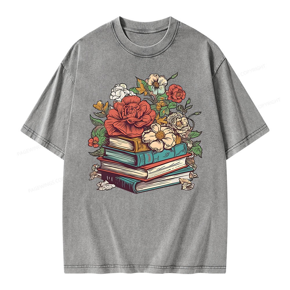 Pagewings Flower Books Unisex Washed T-shirt
