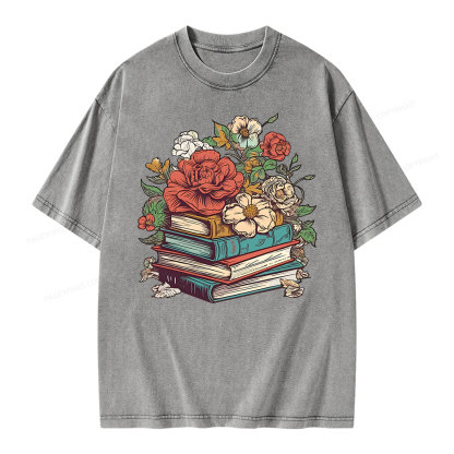 Pagewings Flower Books Unisex Washed T-shirt