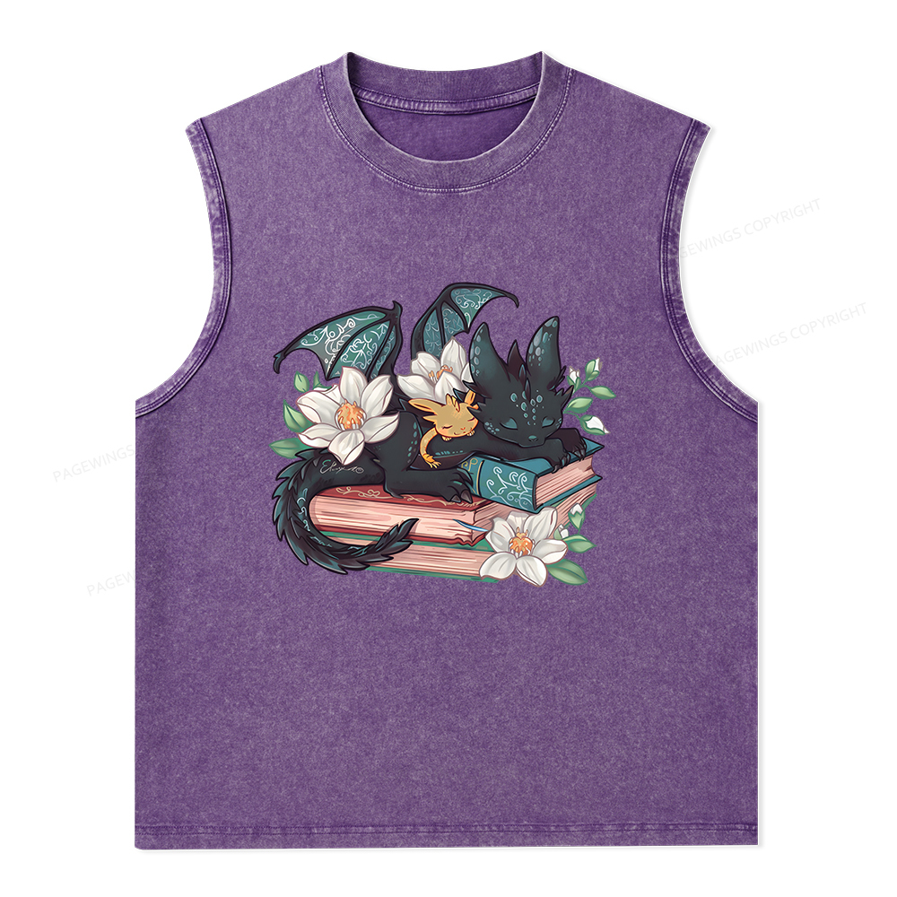 Pagewings Fantasy Book Dragon Unisex Washed Tank Top