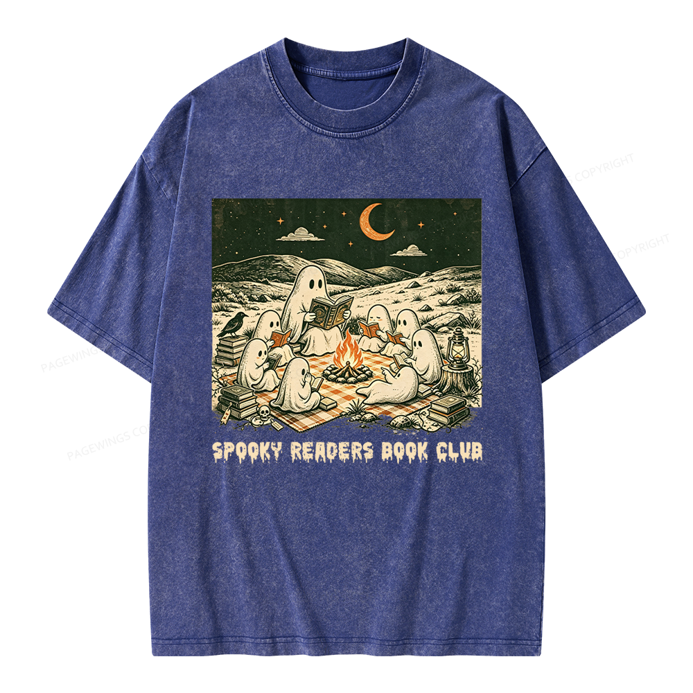 Pagewings Spooky Readers Book Club Unisex Washed T-shirt