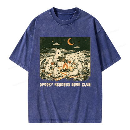 Pagewings Spooky Readers Book Club Unisex Washed T-shirt