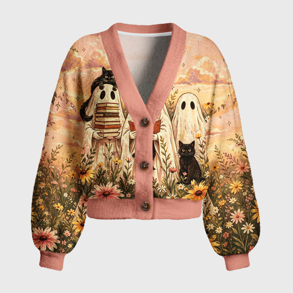 Pagewings Ghosts Love Reading Women's Cardigan Sweater