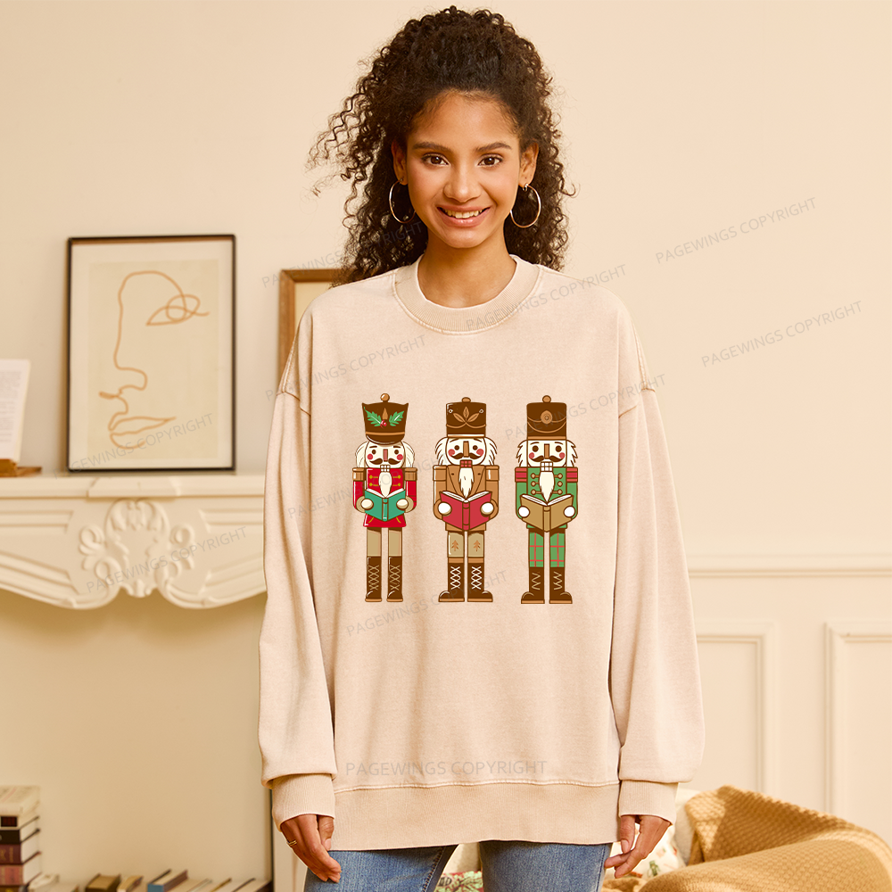 Pagewings Christmas Nutcracker Reading Books Unisex Washed Sweatshirt