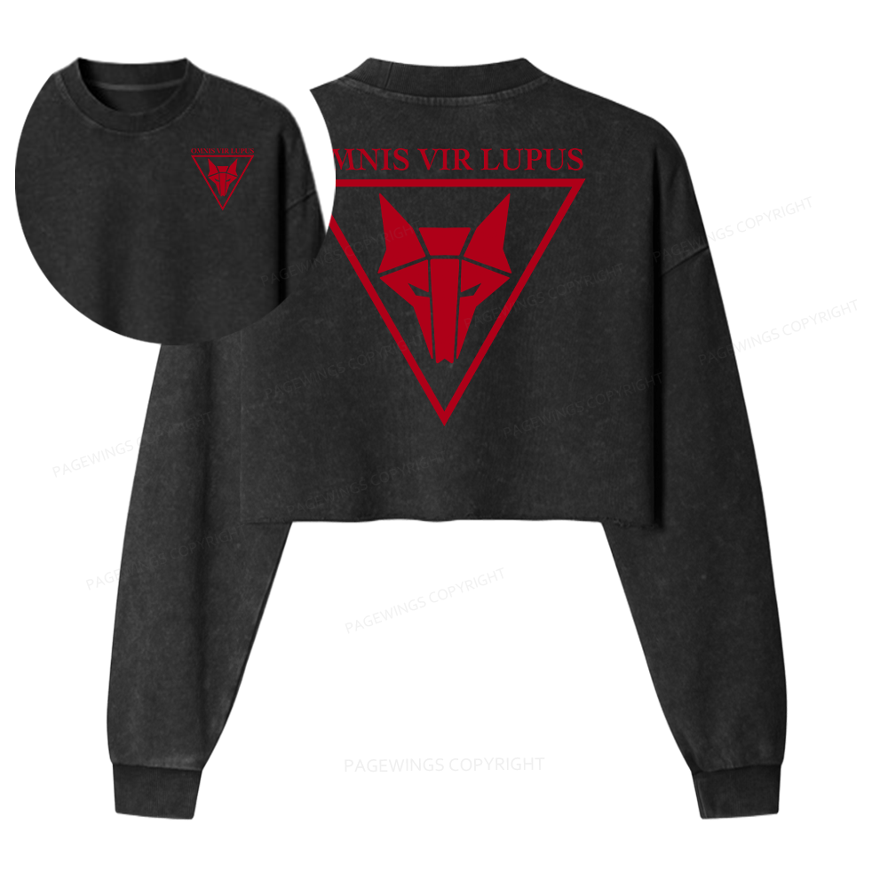 Pagewings Omnis Vir Lupus Women Washed Crop Sweatshirt