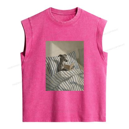 Pagewings Greyhound Dog Reading Women's Washed Tank Top