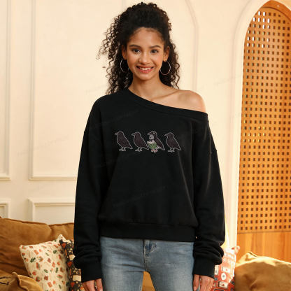 Pagewings Funny Crow Pigeon Women Off Shoulder Sweatshirt