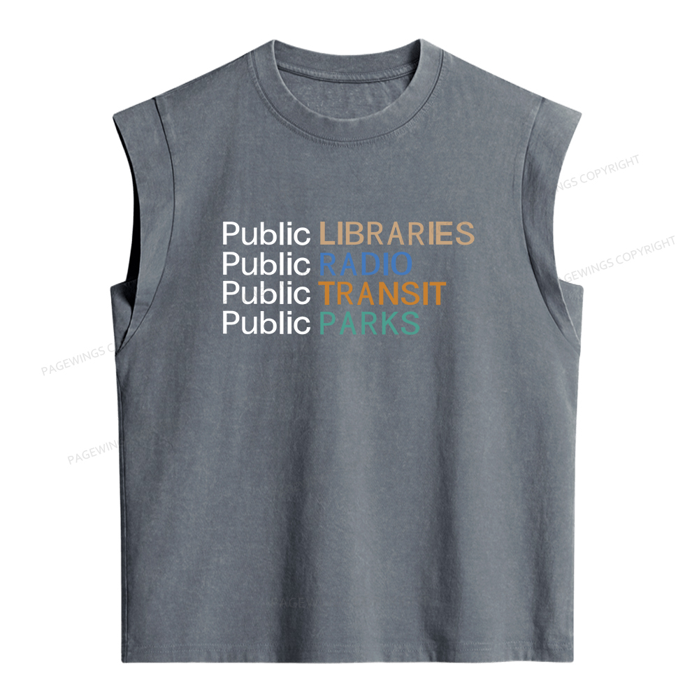 Pagewings Public Libraries Radio Transit Parks Women's Washed Tank Top