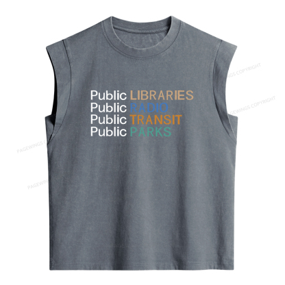 Pagewings Public Libraries Radio Transit Parks Women's Washed Tank Top