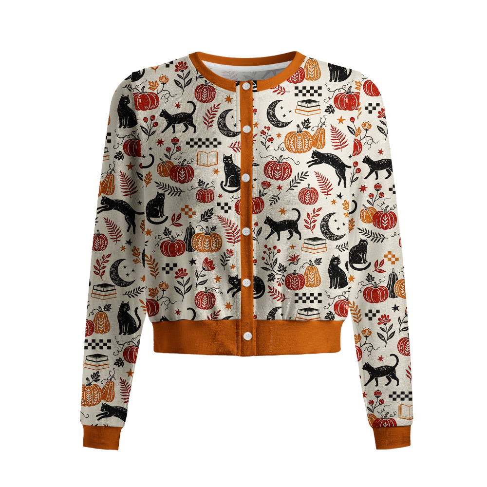 Pagewings Cat Book Lover Crew Neck Cardigan Sweaters