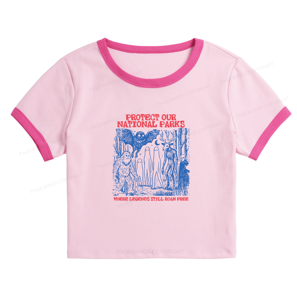 Pagewings Protect Our Parks Vintage Camping Baby Tee Cropped Ringer T-Shirt